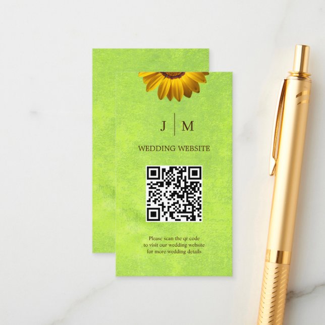 Gula blommor på Abstrakt Grönt Bröllop Tilläggskort (Fram/Back In Situ)
