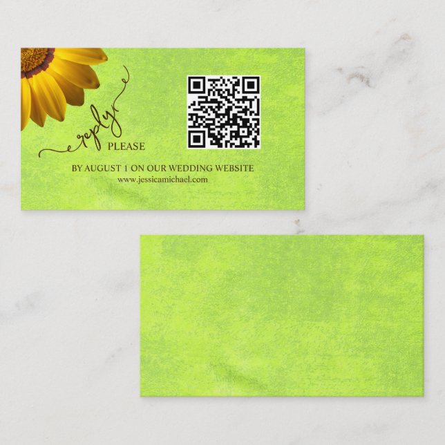 Gula blommor på Abstrakt Grönt Bröllop Tilläggskort (Fram/baksida)