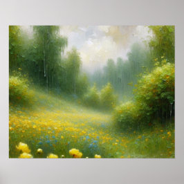 Gula blommor på en regndag poster
