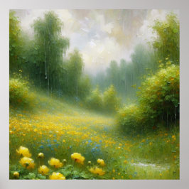 Gula blommor på en regndag poster