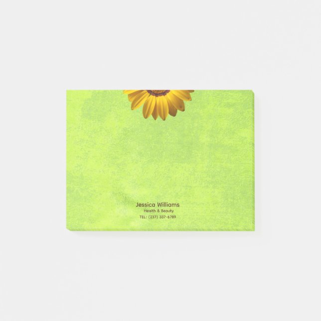 Gula blommor på Grönten Abstrakt Monogram Post-it Block (Framsida)