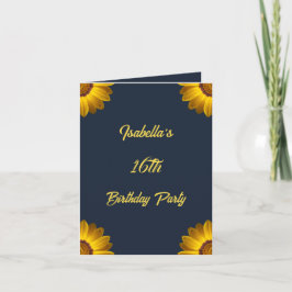 Gula blommor på marinblå bakgrund Monogram in Inbjudan