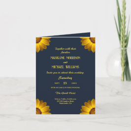 Gula blommor på marinblå bakgrund Monogram in Inbjudan