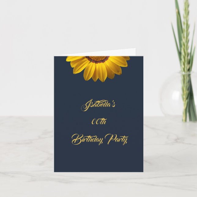 Gula blommor på marinblå bakgrund Monogram in Inbjudan (Framsida)