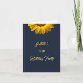 Gula blommor på marinblå bakgrund Monogram in Inbjudan