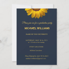 Gula blommor på marinblå bakgrund Monogram in Inbjudningar