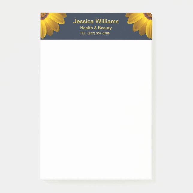Gula blommor på marinblå bakgrundsmonogram post-it block (Framsida)