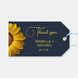 Gula blommor på marinblått bakgrundsmonogram presentetikett