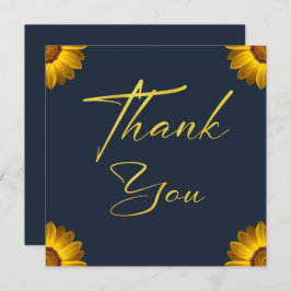 Gula blommor på marinblått bakgrundsmonogram tack kort