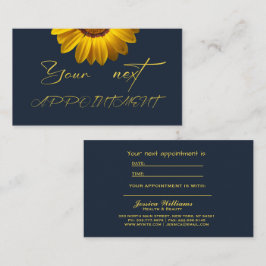 Gula blommor på marinblått bakgrundsmonogram tidsbeställning kort