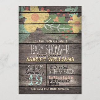 Gula blommor på Rustic Wood Baby Shower Inbjudningar