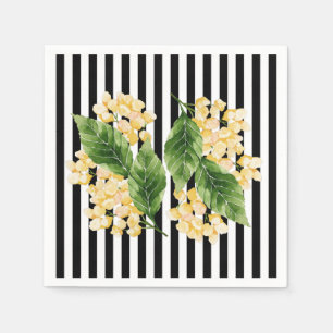 Gula blommor på svartvit rand pappersservett
