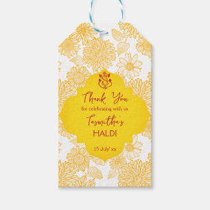 Gula blommor personlig namn Haldi-märkre Presentetikett