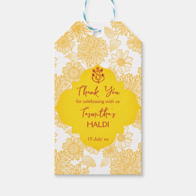 Gula blommor personlig namn Haldi-märkre Presentetikett (Framsidan)