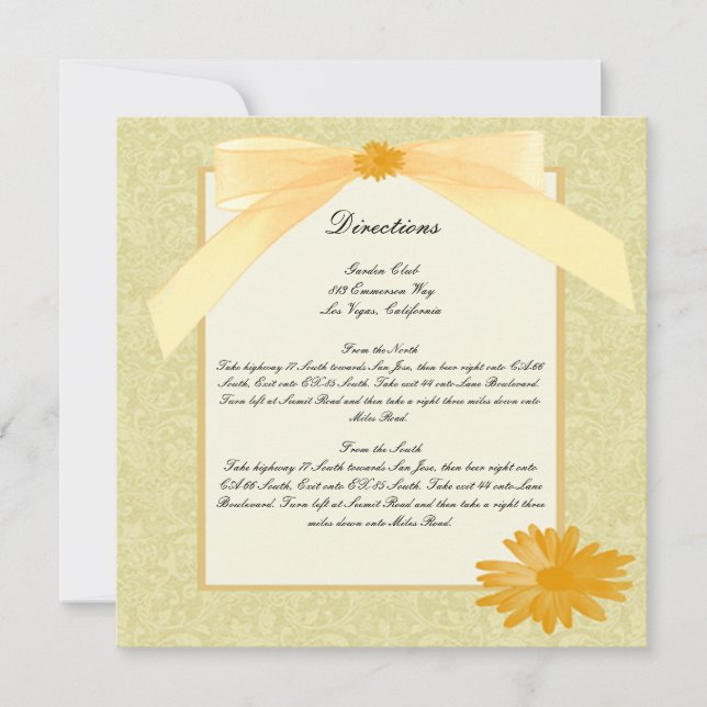 Gula Blommor Riktningskort Inbjudningar (Framsida)