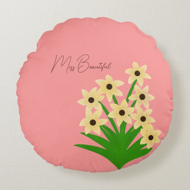 Gula blommor rund kudde (Framsidan)