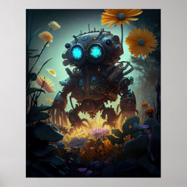 Gula blommor Sci-fi Robot Poster