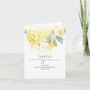 Gula blommor Soft Greenery Bröllop Tack Kort