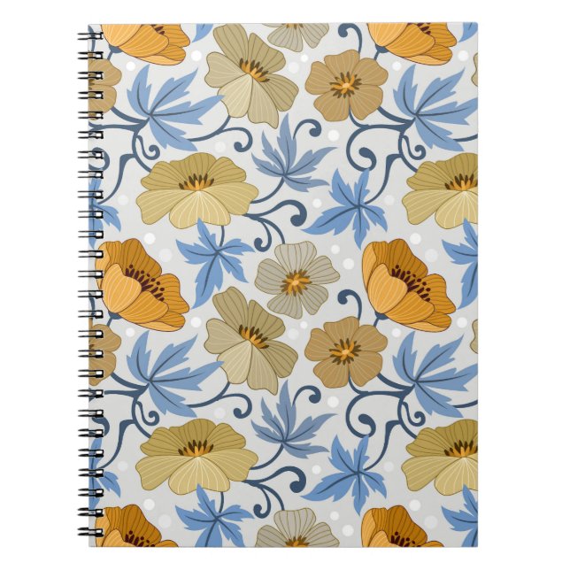 Gula blommor: Sömlös textildesign Anteckningsbok (Framsidan)