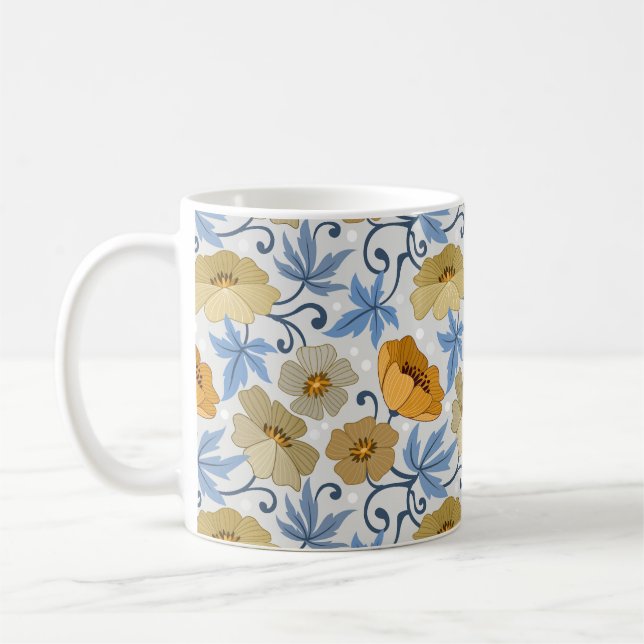 Gula blommor: Sömlös textildesign Kaffemugg (Vänster)
