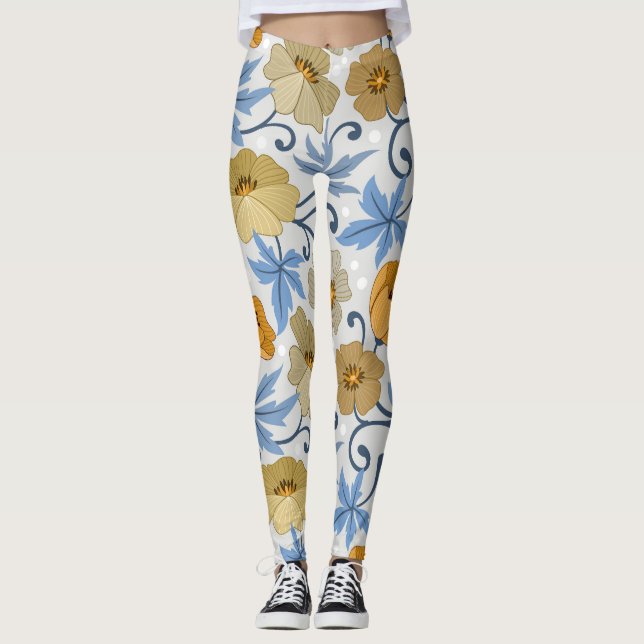 Gula blommor: Sömlös textildesign Leggings (Framsida)