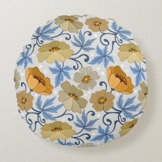 Gula blommor: Sömlös textildesign Rund Kudde