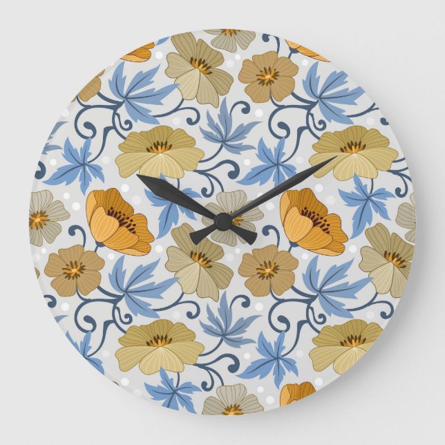 Gula blommor: Sömlös textildesign Stor Klocka (Framsida)