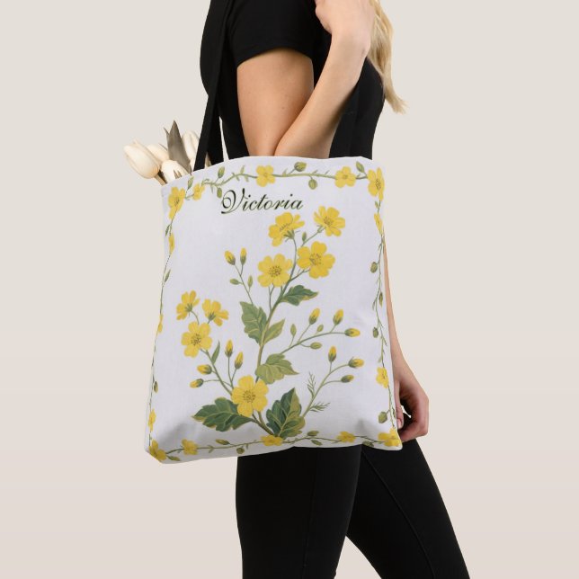 Gula blommor söta trädgårdsblommor  tygkasse (Närbild)