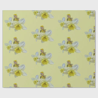 Gula blommor teddybjörnar blommande narcissus baby presentpapper