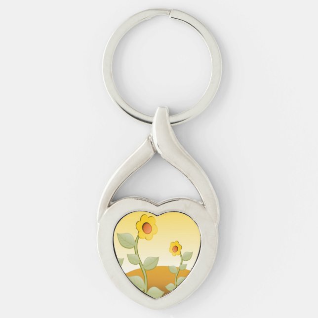 GULA BLOMMOR TWISTED HEART SILVERFÄRGAD NYCKELRING (Framsidan)