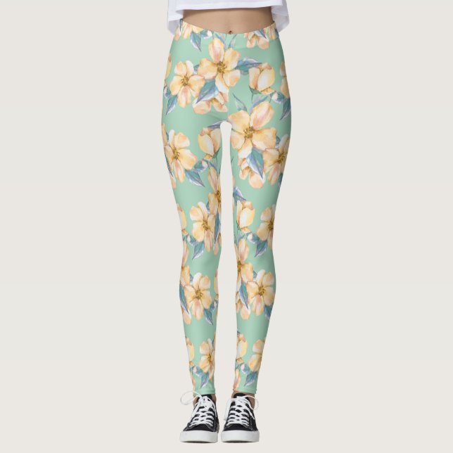 Gula blommor. Vattenfärgstam 1 Leggings (Framsida)