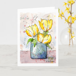 Gula blommor Watercolor-hälsningskort Kort