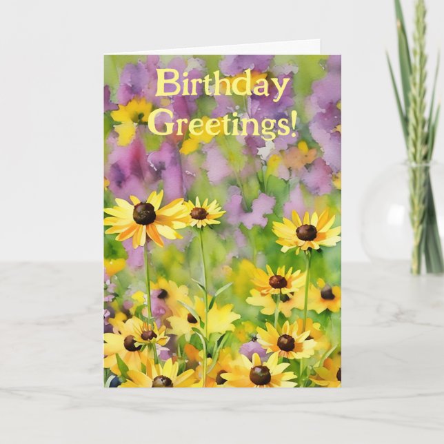 Gula blommor Wildbloms Daisy Birthday Card Kort (Framsida)