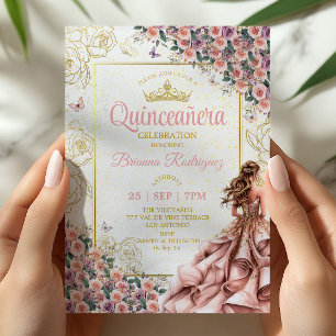 Gula Blush Rosa Rosor Quinceañera Inbjudningar