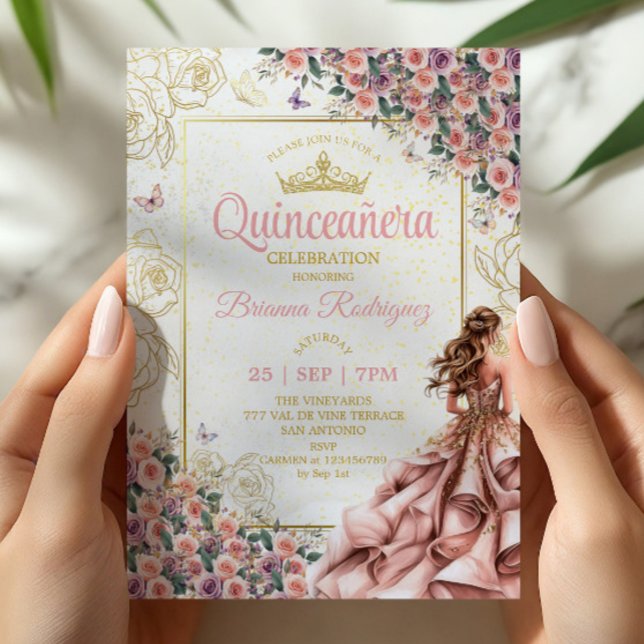 Gula Blush Rosa Rosor Quinceañera  Inbjudningar (Skapare uppladdad)