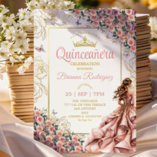 Gula Blush Rosa Rosor Quinceañera Inbjudningar