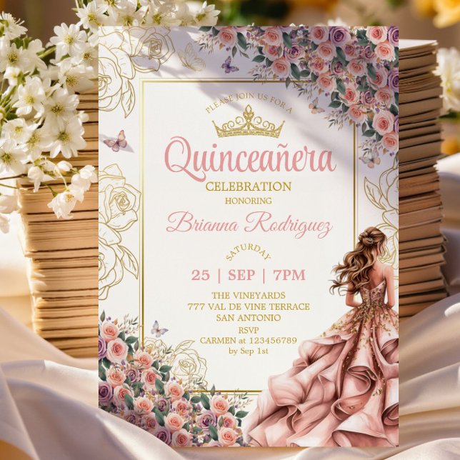 Gula Blush Rosa Rosor Quinceañera  Inbjudningar (Skapare uppladdad)