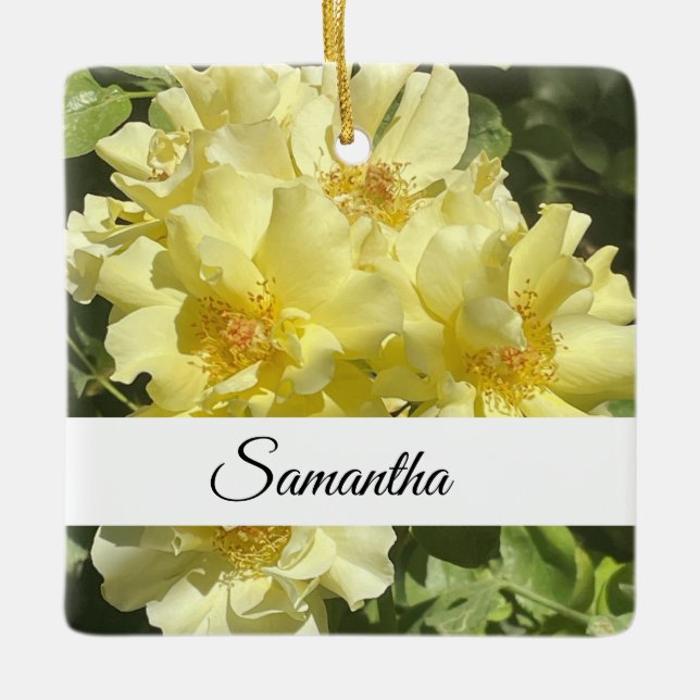 Gula botaniska blommor julgransprydnad keramik (Framsida)