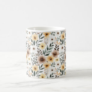 Gula Bruna Kräm Blommor Kaffemugg