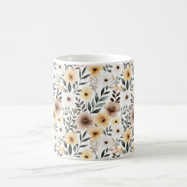Gula Bruna Kräm Blommor Kaffemugg (Center)