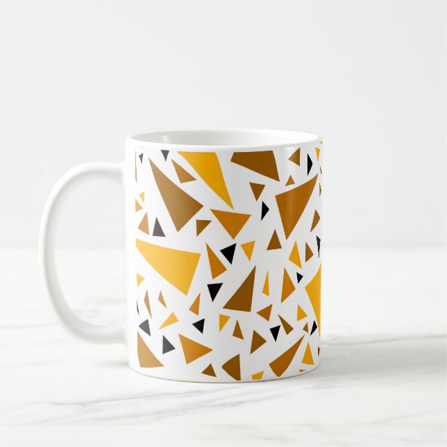 Gula bruna trianglar på vit retro bakgrund kaffemugg (Vänster)