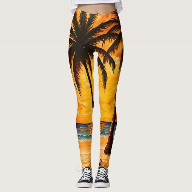 Gula Bruna Tropiska Paradis Leggings Aktivkläder (Framsida)