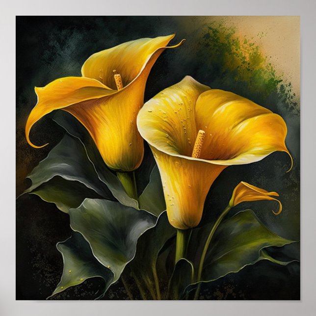 Gula Calla Liljor Lilja Blomma Konsttryck Affisch (Framsidan)