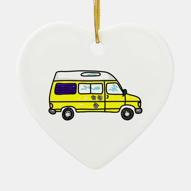 Gula Campervan Julgransprydnad Keramik (Framsidan)