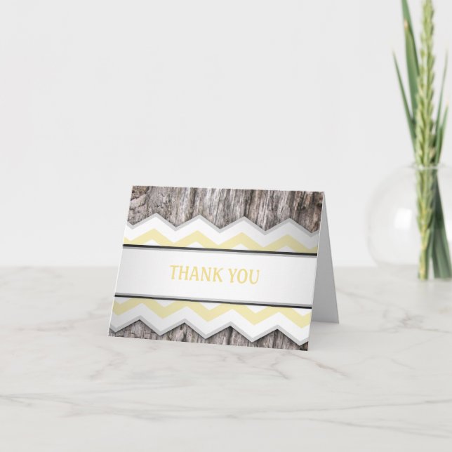 Gula Chevron & Trärustika Tack-kort Tack Kort (Framsida)