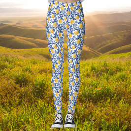 Gula citron Blått lövverk Mediterran Amalfi Leggings