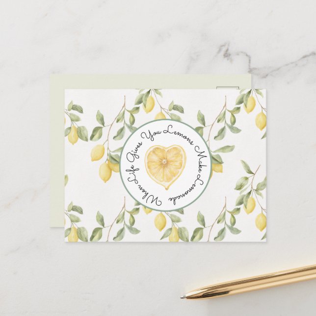 Gula citron frukt lemonad vykort (Fram/Back In Situ)
