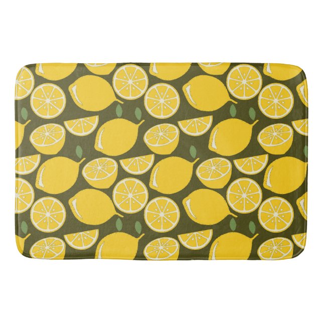 Gula citron & Olivgrön mönster: Modern Citrus Badrumsmatta (Framsidan)