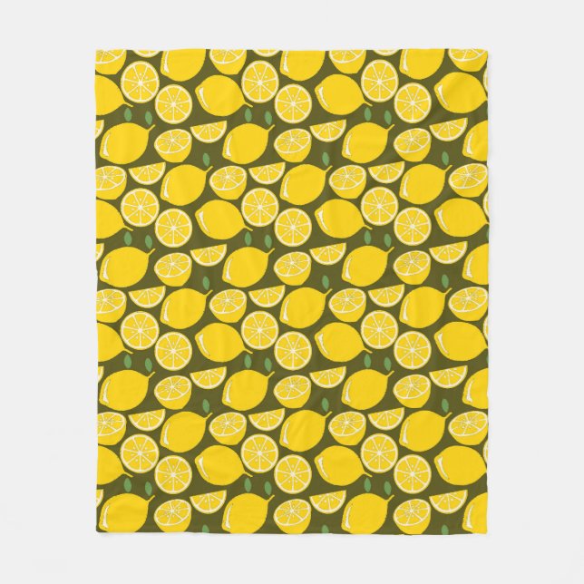 Gula citron & Olivgrön mönster: Modern Citrus Fleecefilt (Framsidan)