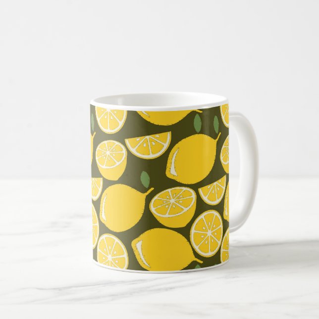 Gula citron & Olivgrön mönster: Modern citrus Kaffemugg (Framsida höger)